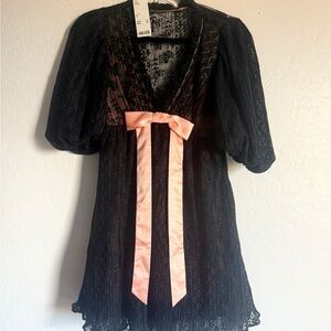 UO Black Lace Babydoll Dress with Pink Bow
